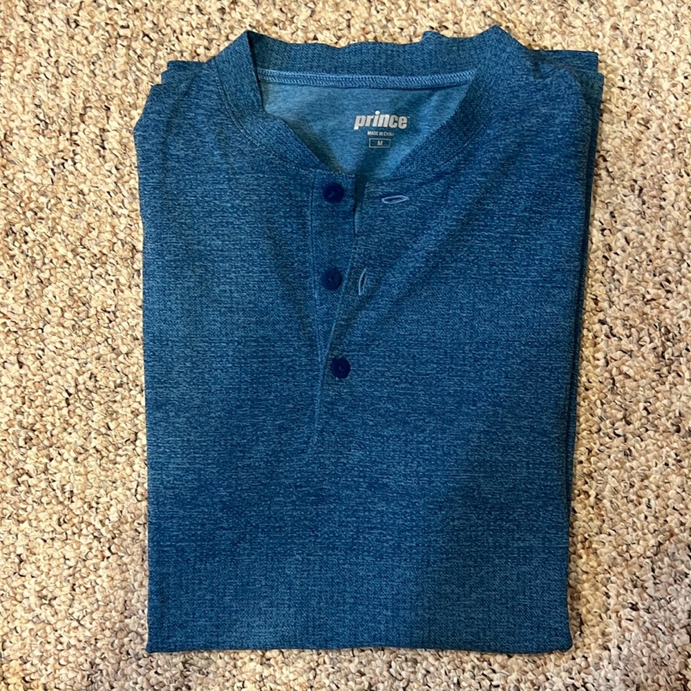 Prince Tennis Shirt Mens Training Crew Tee 3 Button Dry Fit